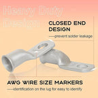 Heavy Duty Tinned Copper Wire Lugs with Studs (1/0 AWG, 3/8" & 5/16"), Heat Shrink Tubing, Battery Cable Ends, Bare Copper Eyelets