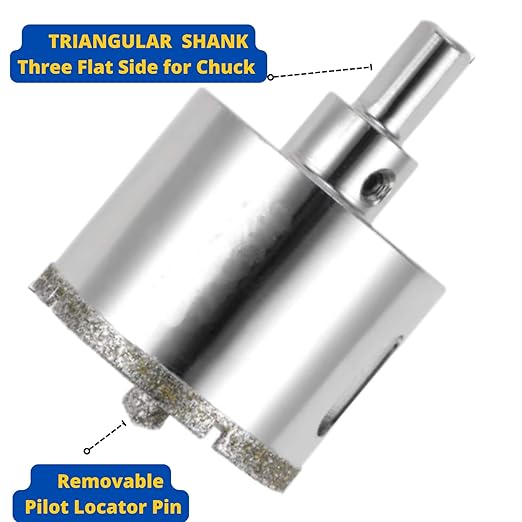 Drilax 1-3/4" Diamond Hole Saw | 1.5" Cutting Depth | Removable Pilot Pin & Triangular 3/8" Shank | Wet Drilling for Ceramic, Porcelain, Tile, Quartz, Granite, Marble | Drains & Conduits