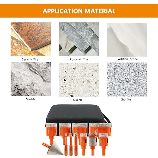 Diamond Core Drill Bit Kit BGTEC Diamond Hole Saw Tile Cutter,Triangle Shank 10pcs 6/8/10/20/25/28/32/35/45/65mm Drill Bits+1pc 2" Hex Shank Chamfer Bit