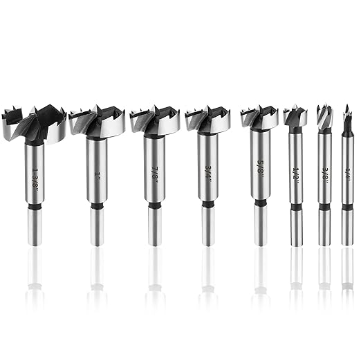 HPHOPE Forstner Bit Set 8Pcs - Forstner Bits for Wood, Wood Drilling with Storage Case