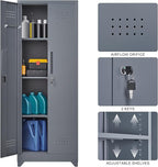 65''H Broom Closet Storage Cabinets, Metal Utility Closet Storage Cabinet, Indoor Cleaning Cabinet with Adjustable Shelves and S-Hooks for Bathroom,Garage