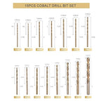 Cobalt Drill Bit Set 15 PCS + 6PCS Free - M35 High Speed Steel Twist Jobber Length Drill Bits for Hardened Metal, Stainless Steel, Cast Iron, Plastic and Wood, 1/16"-3/8"