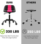 Rolling Stool with Wheels, Garage Shop Stool with Backrest, Roller Seat with Pneumatic Adjustable Height 16.93"-19.69", Heavy Duty Multi-Purpose Chair for Shop Salon Office Home, Pink