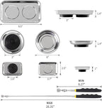 3 Pieces Magnetic Trays with 8LBs Telescoping Magnetic Pick-up Tool Set, 9.5" and 3.7" Rectangle, 6" Round Bowl Stainless Steel Magnet Parts Tray for Screws, Mechanic's