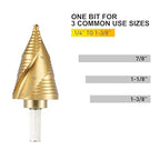 3 Sizes M2 Step Drill Bit, 7/8", 1-1/8", 1-3/8" Titanium Cone Drill Bits for Steel Metal Sheet Hole Drilling Cutting, Multiple Hole Sprial Unibit, Stepped Up Bits Home Tools