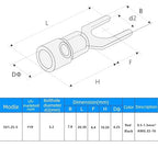 200PCS PVC Insulated Fork Spade Terminals,AWG22-16 Copper U-Type Wire Connectors,Stud Size #10 Fork Electrical Crimp Terminals