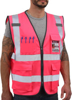 Dib Safety Reflective Vest High Visibility with Pockets and Zipper, Pink S