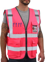 Dib Safety Reflective Vest High Visibility with Pockets and Zipper, Pink L