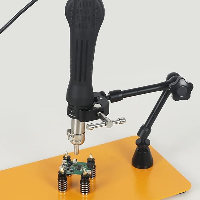 Magnetic Helping Hands Soldering Third Hand with 3X & 6X LED Magnifying Lamp, Hot Air Gun Holder,12V Solder Fume Extractor, Extra Large & Heavy Duty Base, Four Arms Solder Station for Soldering PCB