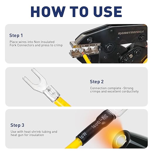 haisstronica 100pcs #10 Fork Terminals,AWG 22-16 Brazed Seam Non-Insulated Copper Wire Connectors