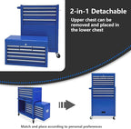 13-Drawer Tool Chest with Wheels,2 in 1 Detachable Rolling Tool Chests with Drawers,Large Tool Box with Lock,Mobile Steel Tool Cabinet Storage for Warehouse,Garage-Blue
