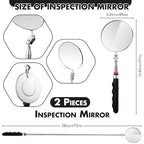 2 Pcs Telescoping Inspection Mirrors, Mechanics Mirror Tool with Long Handle, Round Extendable Mirror on a Stick for Technicians Mechanics Contractors Checking Observation(85mm,Black)