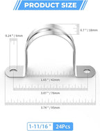 24Pcs 1 11/16Inch (42mm) 304 Stainless Steel Conduit Clamps, U-Tube Strap Pipe Clamp Two Hole Strap U Bracket Rigid Pipe Metal Conduit Strap Tension Clips U-tube Clamp Heavy Duty