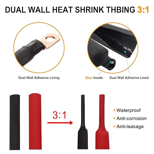 SVAAR 34pcs Battery Cable Lugs kit 1/0 Gauge 2 Gauge 4 Gauge Bare Copper Lugs with 5/16" and 3/8" Stud Heavy Duty 0 2 4 AWG Wire Lugs Ring Terminal Connectors Crimp Cable Ends with Heat Shrink Tube