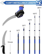 26FT Reach Pole Saws for Tree Trimming, Manual Pruning Pole Saw with 5-20FT Telescoping Extension Pole, Tree Pruner Tree Trimmer with 19" 3X Detachable Saw for Yard Garden Trees Palms Shrubs