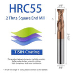 2 Flute 3/8" Carbide Square End Mill 5PCS Micrograin Milling Bits Sets TISIN Coating CNC Router Bit for Steel