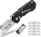 Utility Knife, BIBURY Upgraded Version Heavy Duty Box Cutter, Pocket Carpet knife with 10 Replaceable SK5 Stainless Steel Blades, Belt Clip, Easy Release Button, Quick Change and Safety Lock-Black