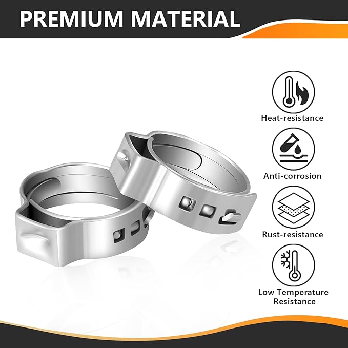 200-PCs HeSun 3/4 Inch PEX Crimp Ring, Premium 304 Stainless Steel Pex Cinch Clamp Ring(CLAMP010-200)