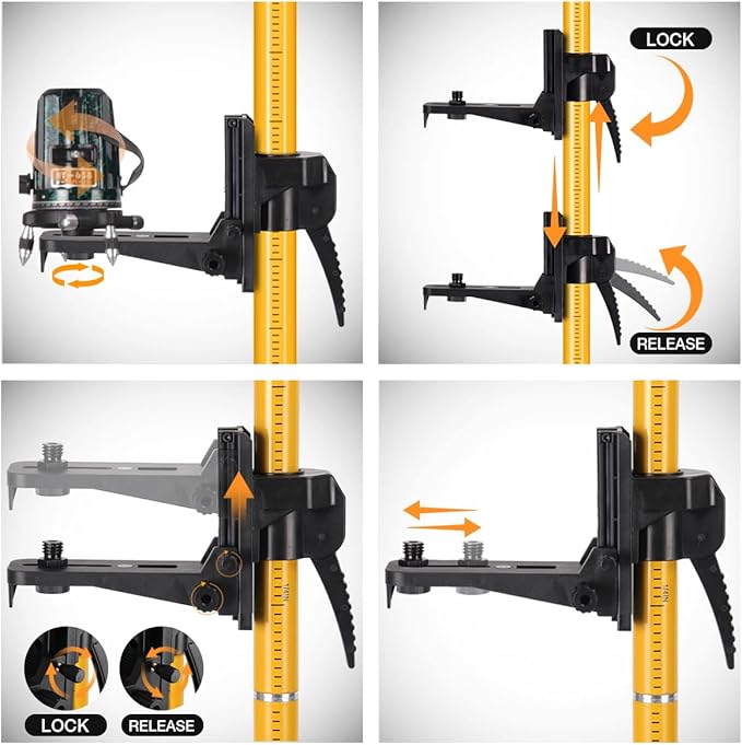 12 Ft./3.7M Professional Lasers Level Pole with Tripod, Adjustable Telescoping Pole for Leveling Tools, Multi-functional Fine-tuning Bracket with 1/4” and 5/8” Thread Adapters, Includes Carrying Bag