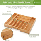 Bamboo Drawer Organizer, 2 Pack - Expandable Silverware Organizer & Utensil Drawer Organizer, Cutlery Tray with Dividers, 7-9 Slots - Premium Kitchen Organizer for Utensils & Flatware (Natural)