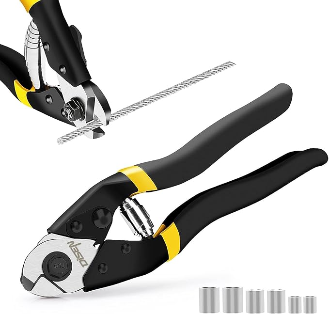 DISEN Wire Cutters Heavy Duty Cutting Up to 3/16", Metal Cable Cutters for Fence Thick Wire, Safety Lock, Spring Loaded, Non-slip Matte Handle, Chrome Vanadium Steel Jaw