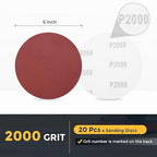 HARFINGTON 20 Pcs 6 Inch Sanding Disc 2000 Grit Hook and Loop Sandpaper Random Orbital Sander Pads for Woodworking Automotive Metal Polishing