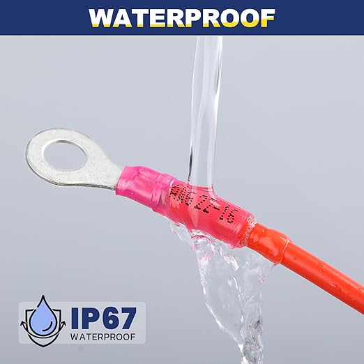 haisstronica 200pcs #10 Red Marine Grade Heat Shrink Ring Connectors,22-16 Gauge Tinned Red Copper 0.7mm Ring Terminals Connectors,Brazed-Seam Insulated Electrical Crimp Wire Terminals