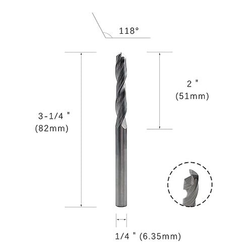 1/4" Solid Carbide Jobber Drill Bits with Straight Shank and 118° Point Angle, Made from K20 Tungsten Carbide,Applications: for Stainless Steel Alloy Metal, 1-Piece