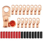 16Pcs 1/0 AWG 3/8" Stud Copper Ring Terminals Battery Cable Ends Wire Lugs with 16Pcs Heat Shrink Tubing 1/0 Gauge Battery Cable Lugs Heavy Duty Cable Lugs Bare Copper Eyelets Tubular Ring Terminal