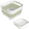 2.4 Gal Collapsbile Wash Basin with Drian Plug,9L Dish Pan for Soaking Baby Bottles,Portable Sink, Multiuse Foldable Bucket,Ice Beverage Tubs for Camping, Vegetable Washing, RV (Green)
