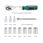 12Pcs 1/4 Inch Drive Ratchet Socket Wrench Set, 72 Teeth Bent Handle Release Ratchet Wrench with CR-V 6 Point Shallow Metric Sockets (4mm-13mm) and Extension Bar