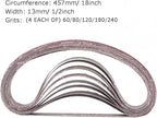 1/2 Inch x 18 Inch Sanding Belts, 8 Each of 60/80/120/180/240 Grits, Belt Sander Tool for Woodworking, Metal Polishing, 40 Pack Aluminum Oxide Sanding Belt