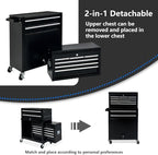 8-Drawer Rolling Tool Chest with Wheels - High Capacity Tool Cabinet with Detachable Top Toolbox for Garage and Workshop Organization - Metal Tool Cart with Liner & 6 Hooks, Black