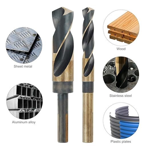 COMOWARE 3/4" Reduced Shank Drill Bit, HSS M2, Black & Gold Drill Bit with 3-Flat 1/2" Shank, 135° Split Point, Metal Drills Bits for Steel/Aluminum/Iron/Plastic/Wood, for Electricians & DIY