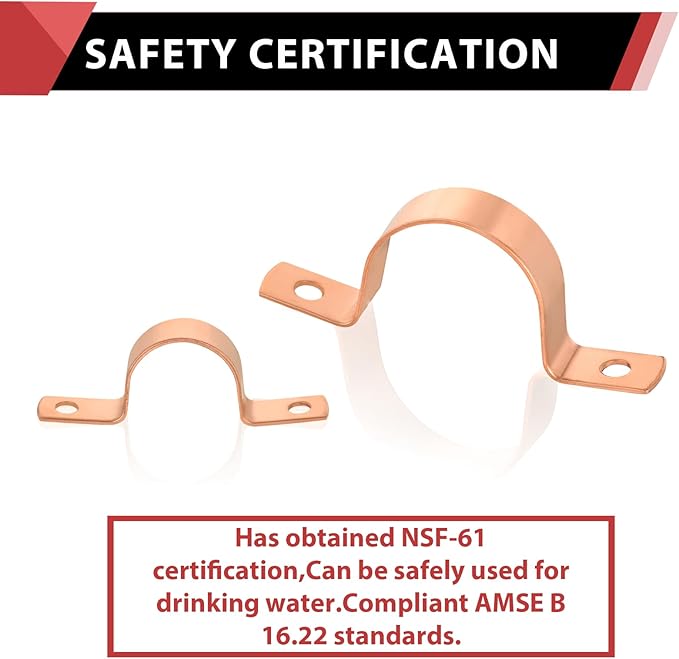 5-Pack EFIELD 1-1/2-Inch Copper Pipe Straps, Two-Hole Clamp Mount, Copper Made,(COPPER128)