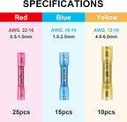 ZhiYo Heat Shrink Butt Connectors - Electrical Wire Connectors Kit - Insulated Waterproof Marine Automotive Wire Crimp Terminals - AWG 22 – 10 3 Sizes Butt Splice (50PCS)