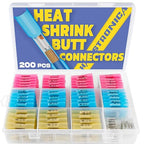 haisstronica 200PCS Marine Grade Heat Shrink Wire Butt Connectors,26-10 Gauge Wire Connectors-Tinned Red Copper Waterproof -Butt Splice Connectors(4Colors/4Sizes)