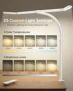42" LED Desk Lamp with Clamp, Architect Desk Light with Remote, Adjustable 4-Segment Bar, 1800LM Bright, Eye-Caring Desk Lamp for Home Office, Reading, Study, Dual Monitors, Workbench (White)