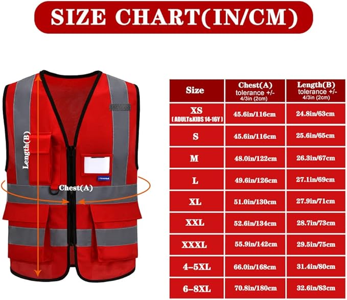 A-SAFETY 6XL 7XL 8XL Big and tall red safety vest 6xl 7xl 8xl