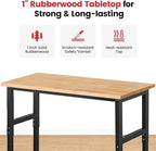 Work Bench for Garage Workbench Adjustable Height Work Table for Shop Woodworking, 60x 22 Heavy Duty Rubber Wood Top for Office, Home, Commercial