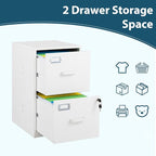 MIIIKO 2 Drawer Filing Cabinet with Lock, Metal Vertical File Cabinets for Home Office, Lockable File Storage Cabinets Under Desk, Letter/A4 File Folders Storage（White-Assembly Required