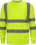High Visibility Class 3 T Shits, Hi vis Safety Shirts with Reflective Strips and Pocket, Long Sleeve Quick Dry Mesh Construction Work Shirt for Men/Women Lime.Small