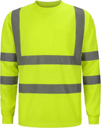 High Visibility Class 3 T Shits, Hi vis Safety Shirts with Reflective Strips and Pocket, Long Sleeve Quick Dry Mesh Construction Work Shirt for Men/Women Lime.Small