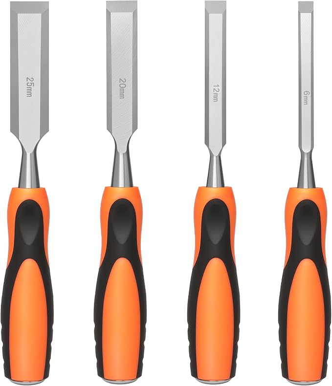 4 Piece Wood Chisel Sets Woodworking Tools Set, Wood Chisels for Woodworking with Steel Hammer End, Wood Tools Chisel Set Woodworking with Ergonomic Plastic Handle