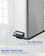 Rubbish Bin with Lid, 10 L, Stainless Steel Waste Bin, Bathroom, Pedal Bin, Stainless Steel for Bathroom, Bedroom and Office