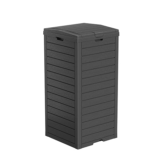 Vixzen 38Gallon Outdoor Trash Can with Lid,Waterproof Resin Waste Bin,Lightweight,Large Sturdy Garbage Bin for Patio,Kitchen,Backyard,Black