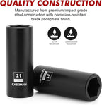 CASOMAN 1/2-Inch Drive x 21mm Deep Impact Socket, 2PCS Set, 6-Point, Metric, CR-MO