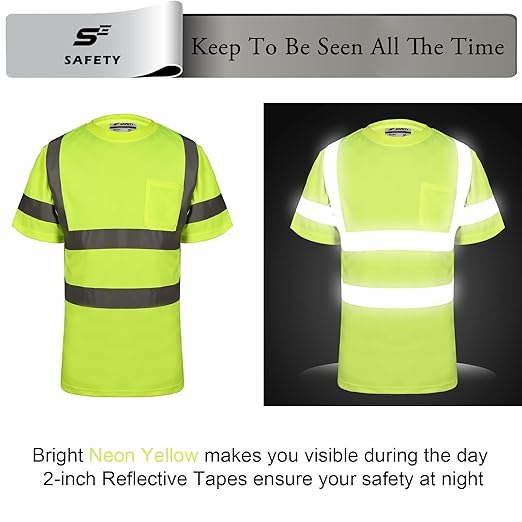 Hi Vis T Shirt Class 3 High Visibility Shirts for Men Safety Shirts with Reflective Strips and Pocket Breathable Construction Work Mesh Short Sleeve Yellow M