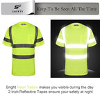 Hi Vis T Shirt Class 3 High Visibility Shirts for Men Safety Shirts with Reflective Strips and Pocket Breathable Construction Work Mesh Short Sleeve Yellow XL