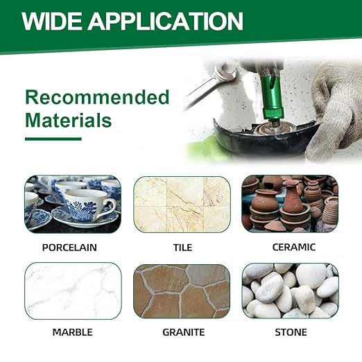 Tile Hole Saw Kit - 6pcs Diamond Core Drill Bits 25/35/50/65/75/102mm+1pc 3/4" Diamond Finger Milling Bit 5/8-11" Thread for Porcelain Ceramic Tile Granite Marble Angle Grinder
